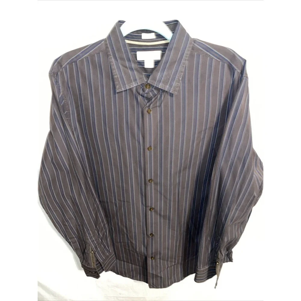 Banana Republic Dress Shirt Men’s Size Large Brown Striped Long Sleeve Button Up